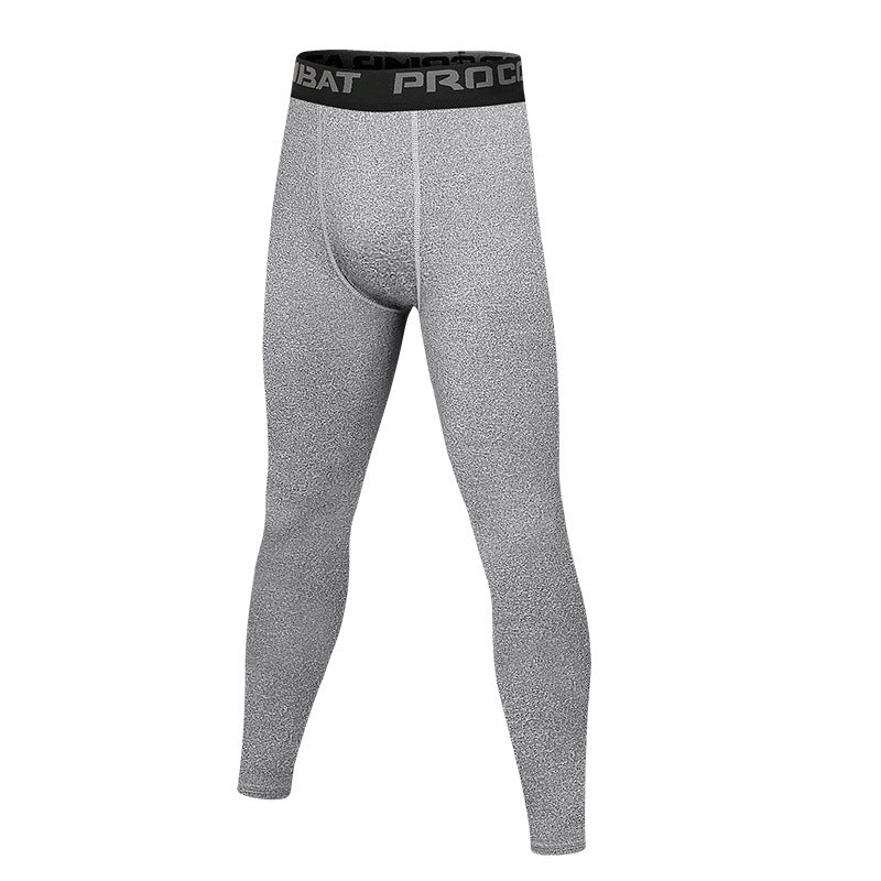 Gray compression leggings with black waistband on a white background