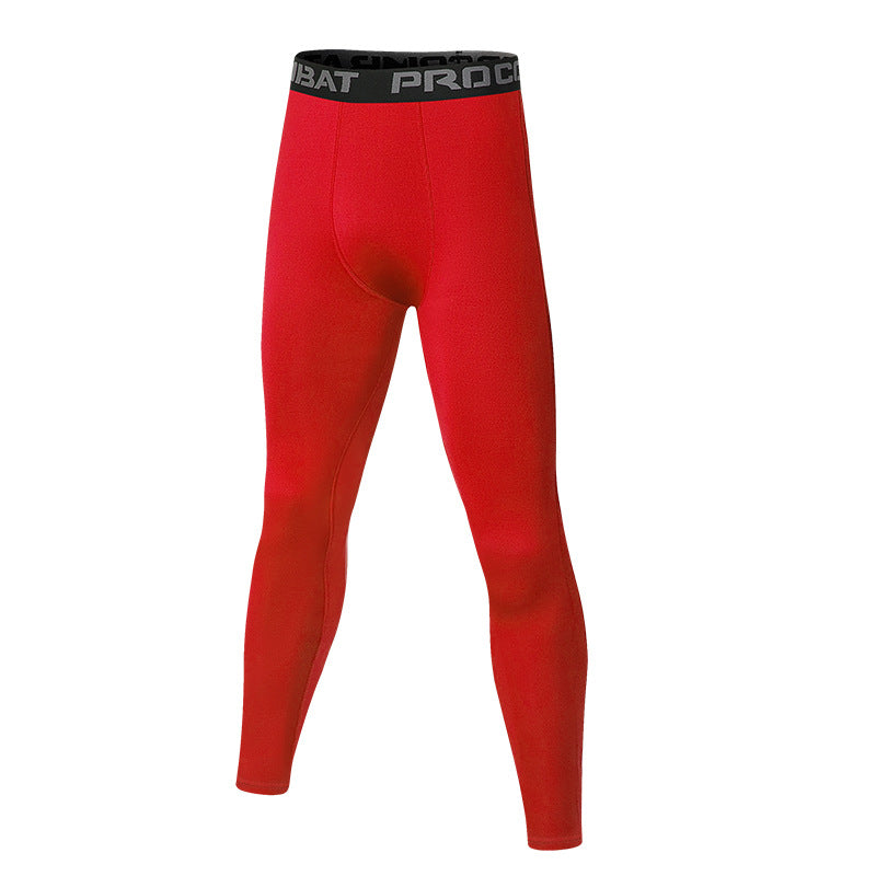 Red compression pants with black waistband on a white background