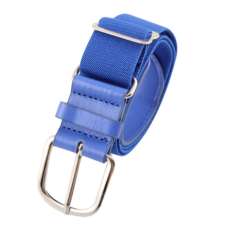 Blue belt with silver buckle on a white background
