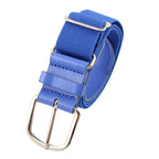 Blue belt with silver buckle on a white background