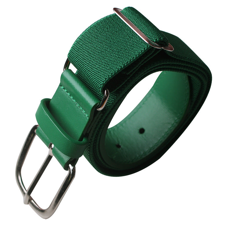 Green belt with silver buckle on a white background