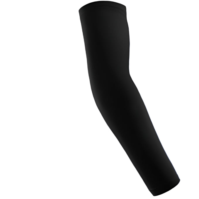 Black arm sleeve with text and close-up details on a white background