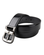 Black belt with silver buckle on a white background