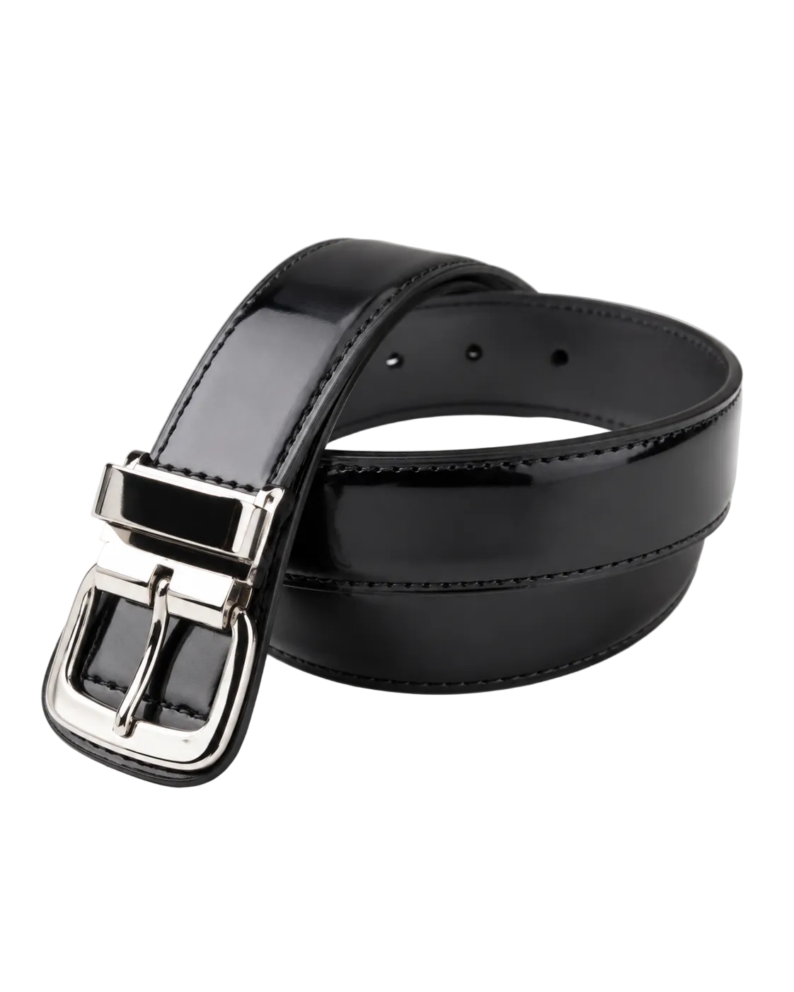 Black belt with silver buckle on a white background