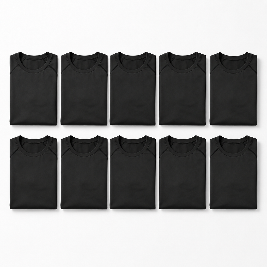 Black long sleeve compression shirt 10-pack folded grid for team orders