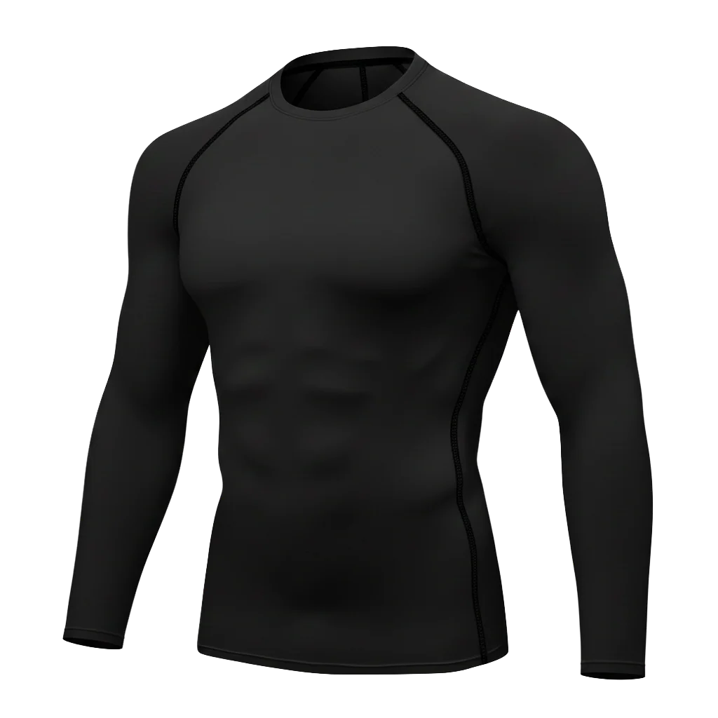 Black long sleeve compression shirt front view for athletic teams