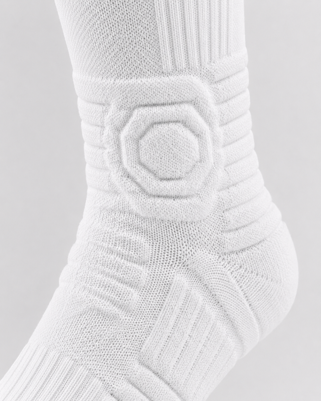 Close-up of GameDay Skin white sock ribbed cuff and premium knit texture