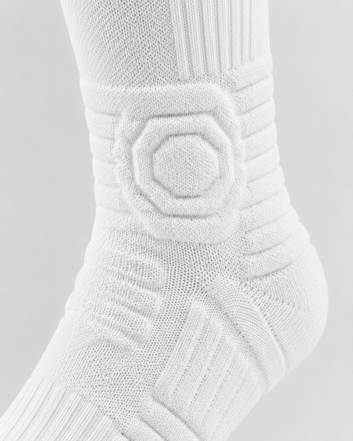Close-up of GameDay Skin white sock ribbed cuff and premium knit texture