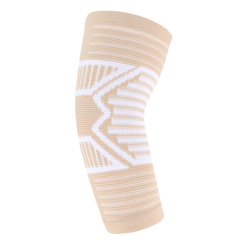 Beige compression sleeve with white pattern on a white background