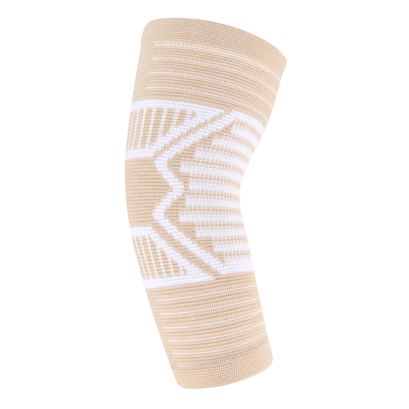 Beige compression sleeve with white pattern on a white background