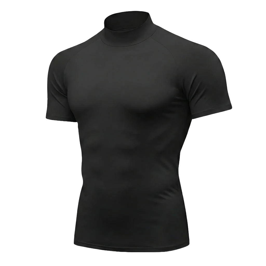 Custom black mock neck compression shirt front view for athletic teams