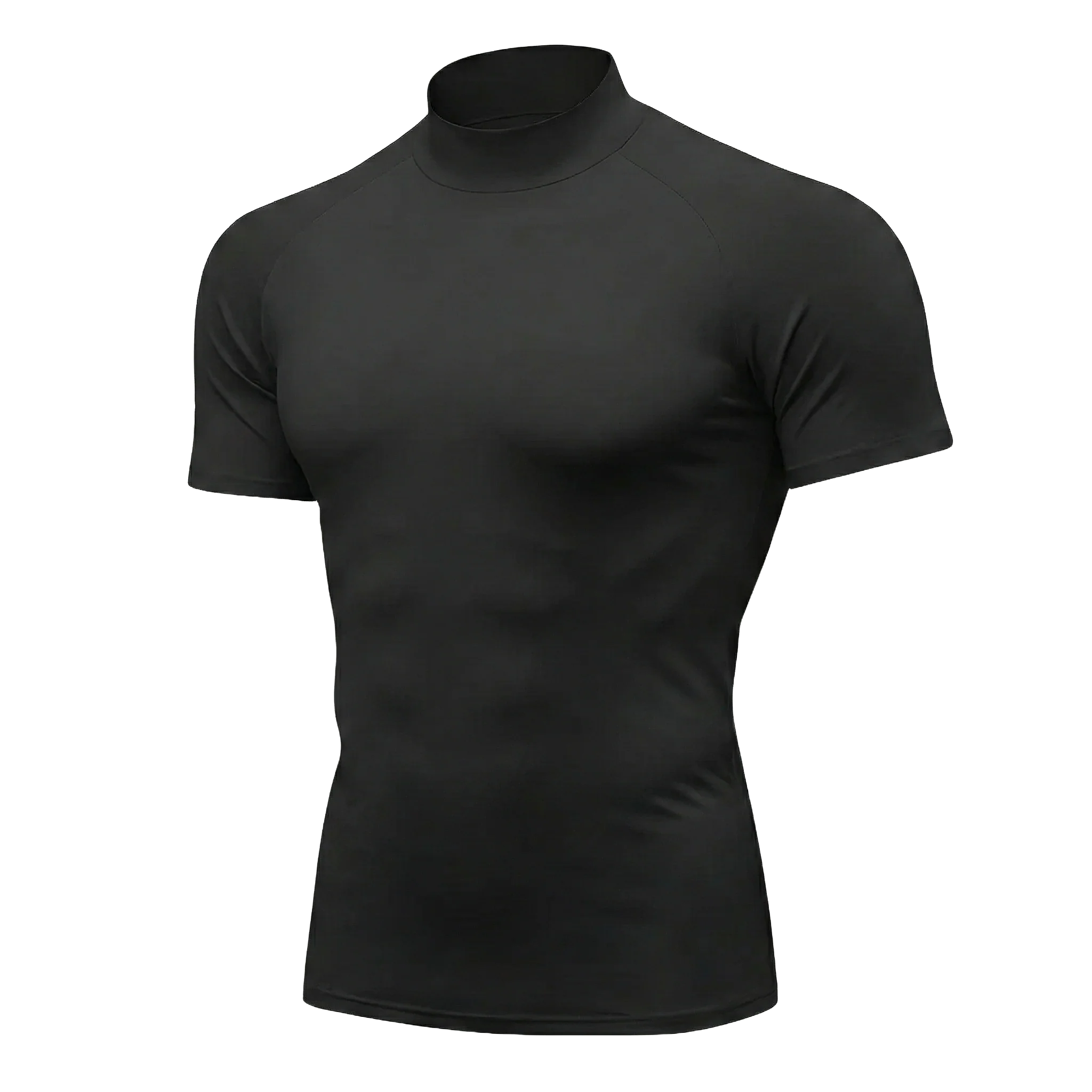 Custom black mock neck compression shirt front view for athletic teams