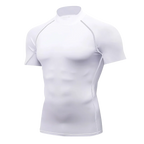 Custom white mock neck compression shirt front view for athletic teams