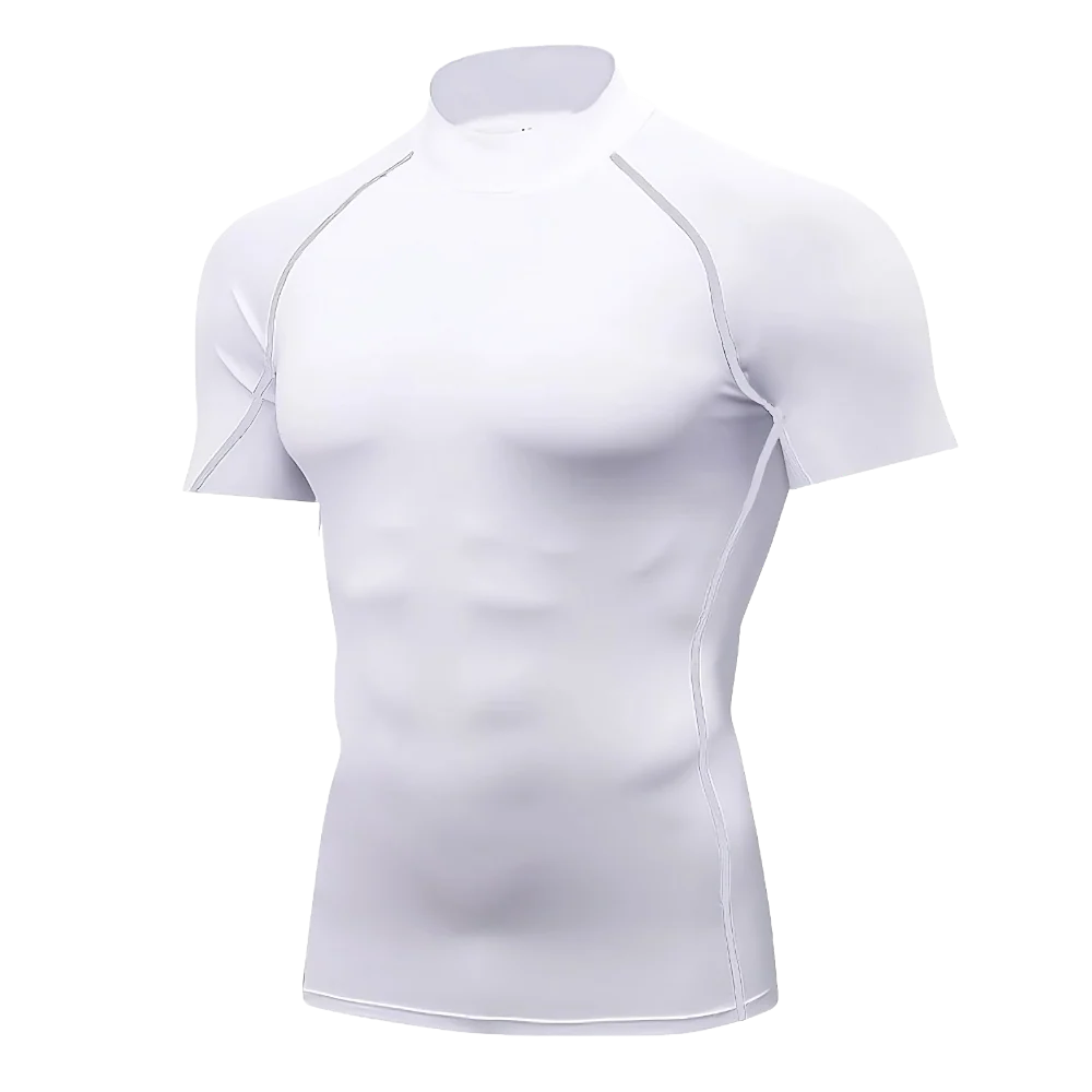 Custom white mock neck compression shirt front view for athletic teams