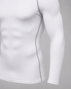 Custom white team compression shirt angled view for sports and training