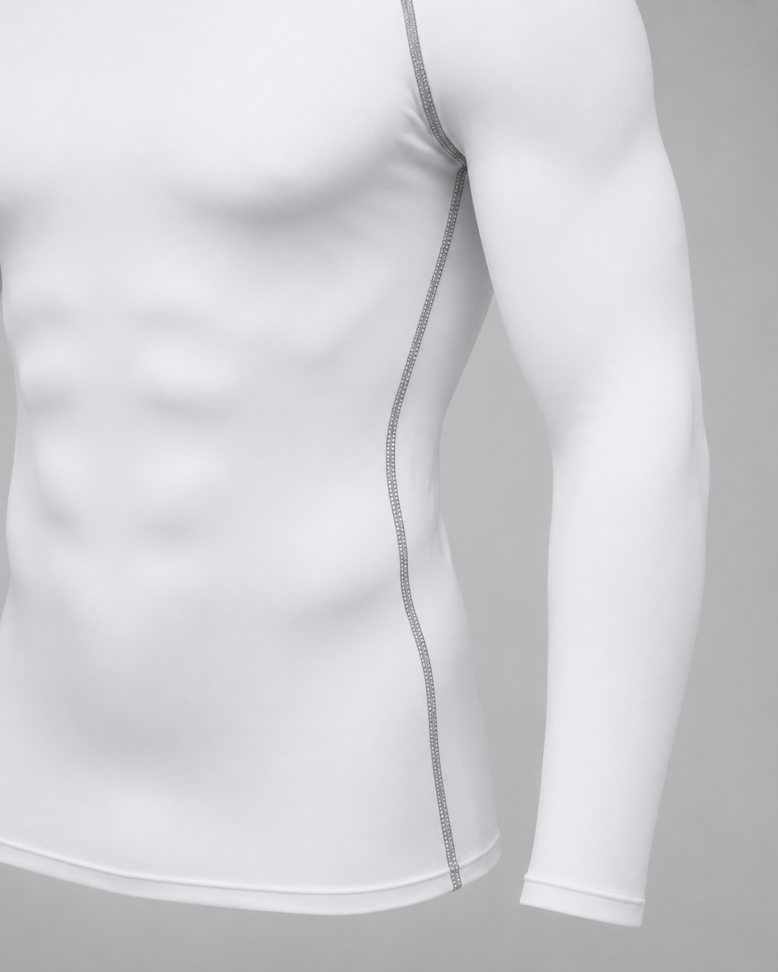 Custom white team compression shirt angled view for sports and training
