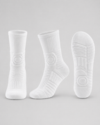 GameDay Skin white athletic sock front side and bottom view showing cushioned support