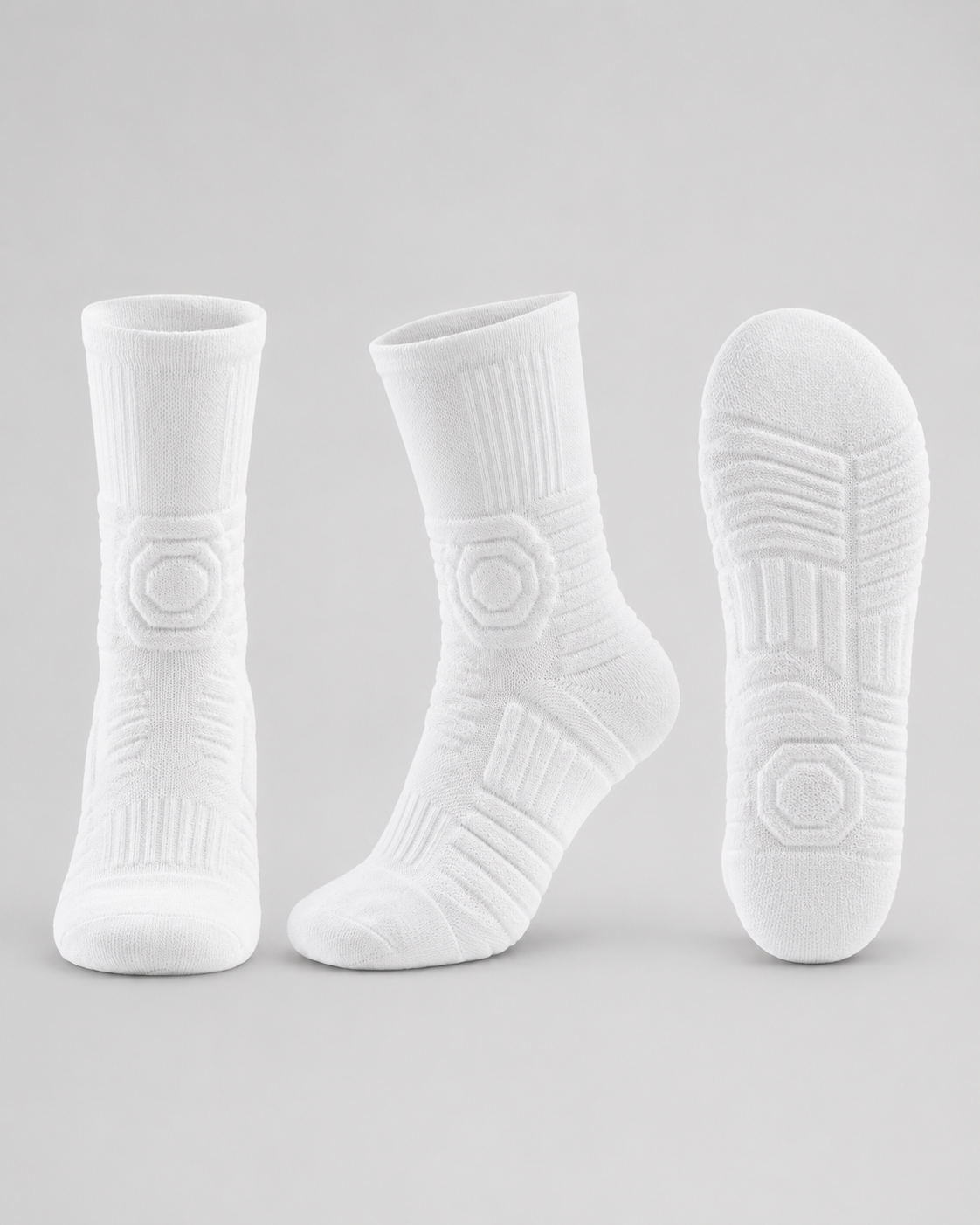 GameDay Skin white athletic sock front side and bottom view showing cushioned support