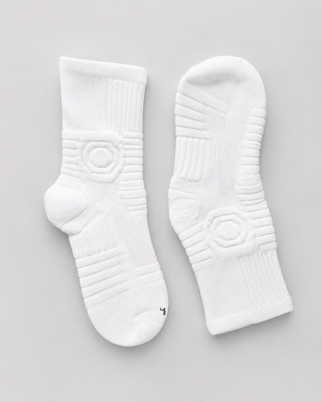 GameDay Skin white athletic socks flat lay pair with cushioned knit support zones