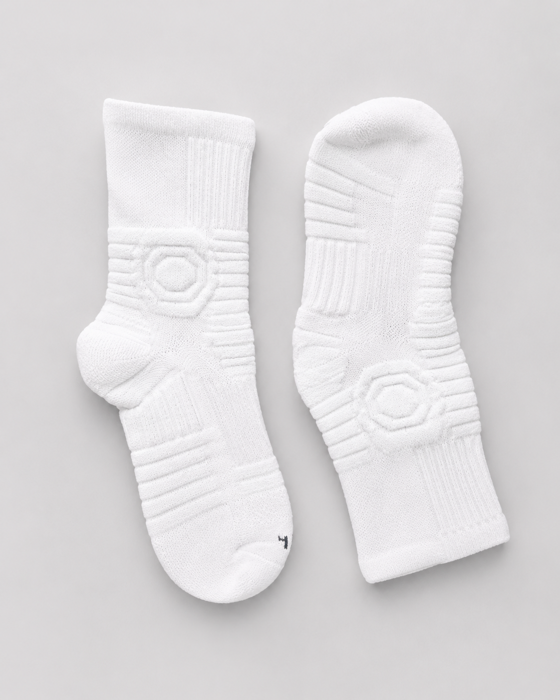 GameDay Skin white athletic socks flat lay pair with cushioned knit support zones