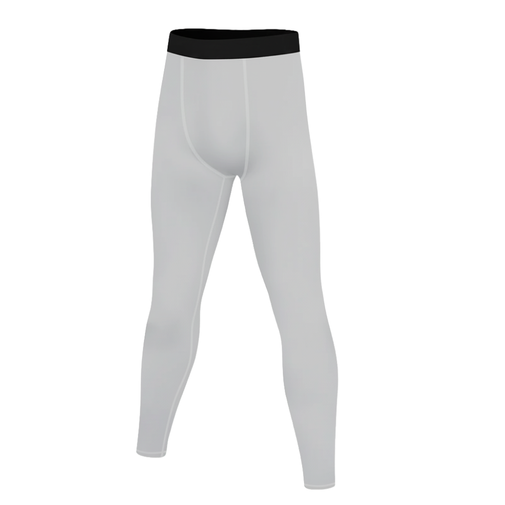 White compression leggings with black waistband on a white background