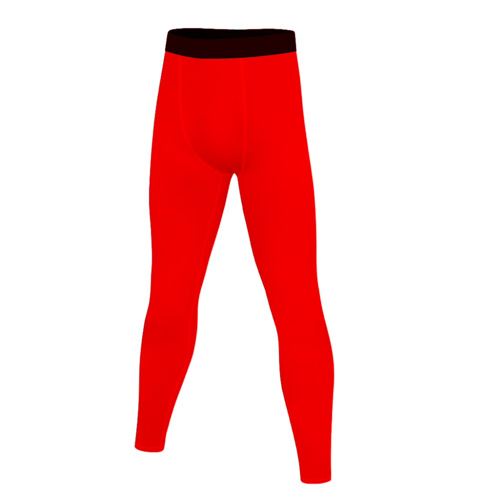 Red leggings with black waistband on a white background