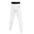 White compression leggings with black waistband on a white background