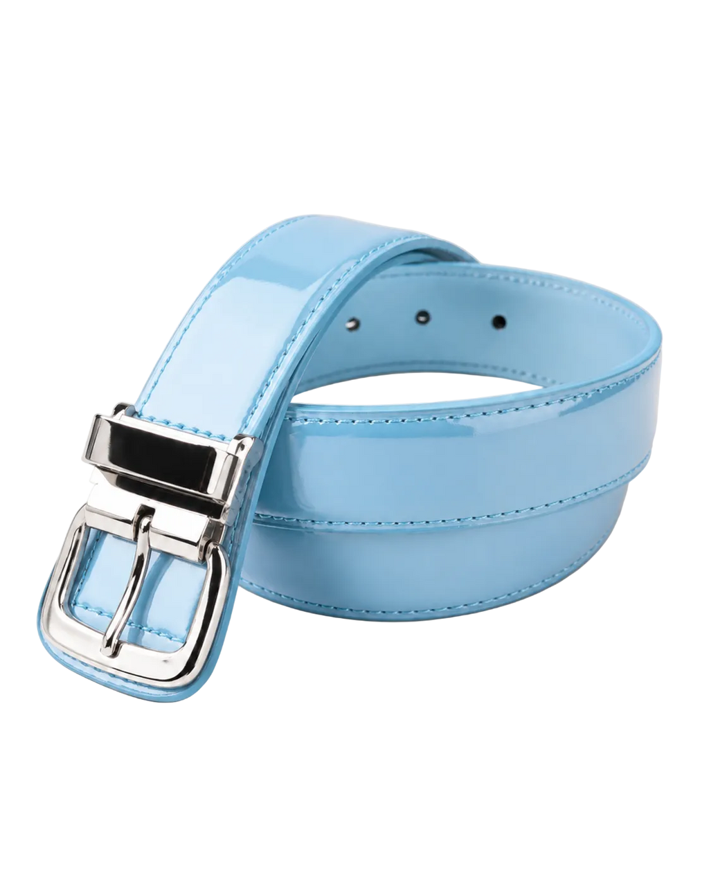Light blue belt with a silver buckle on a white background