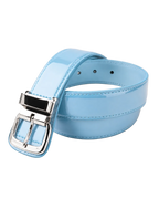 Light blue belt with a silver buckle on a white background
