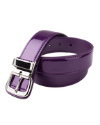 Purple belt with a silver buckle on a white background