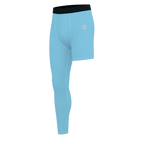 Light blue leggings with black waistband on a white background