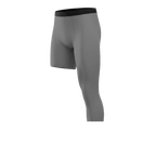 Gray compression shorts with black waistband on a white background