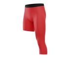 Red athletic shorts with black waistband on a white background