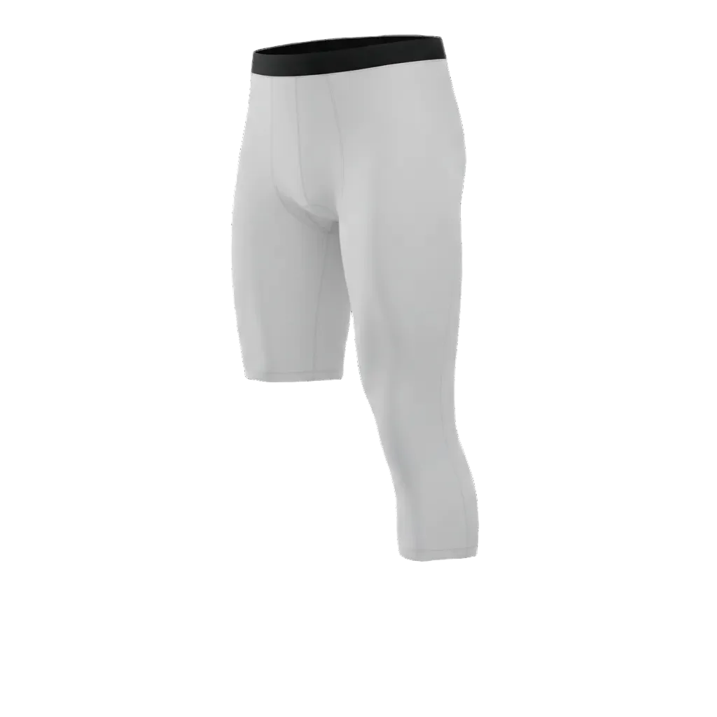 White athletic leggings with black waistband on a white background