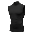 Black sleeveless mock neck shirt on a white background