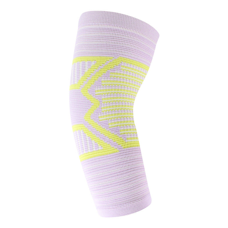 Light purple knee brace with yellow accents on a white background