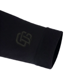 Black sleeve with a logo on a white background