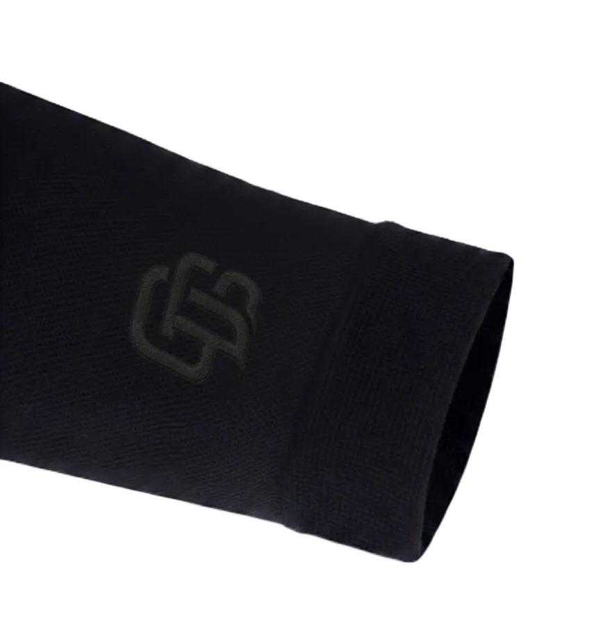 Black sleeve with a logo on a white background