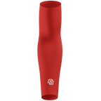 Red compression sleeve with a logo on a white background