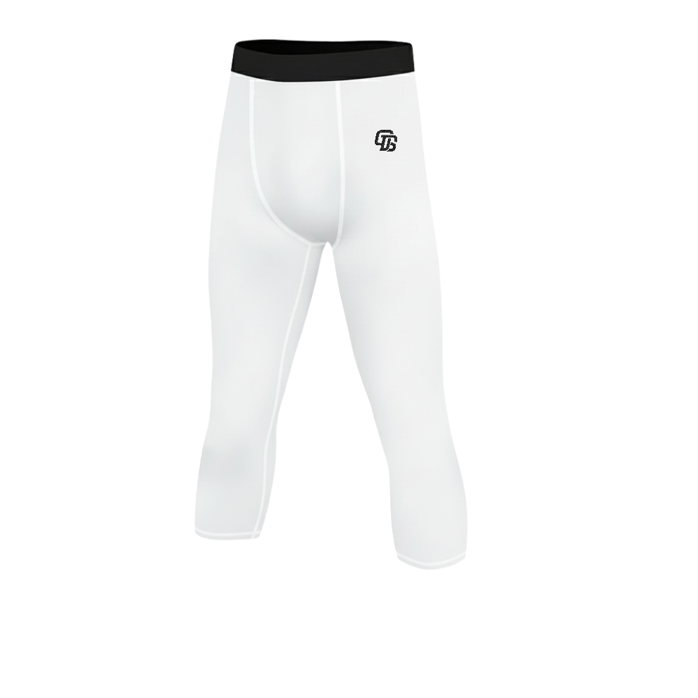 White compression leggings with black waistband on a white background