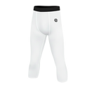 White compression leggings with black waistband on a white background