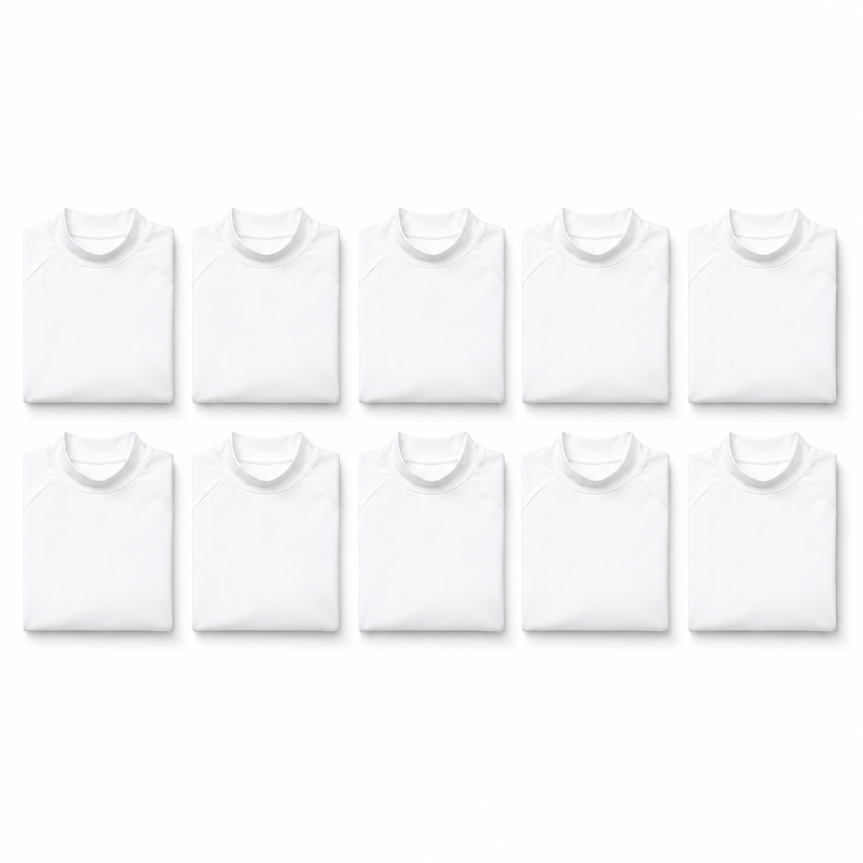 White mock neck compression shirt 10-pack folded in grid layout