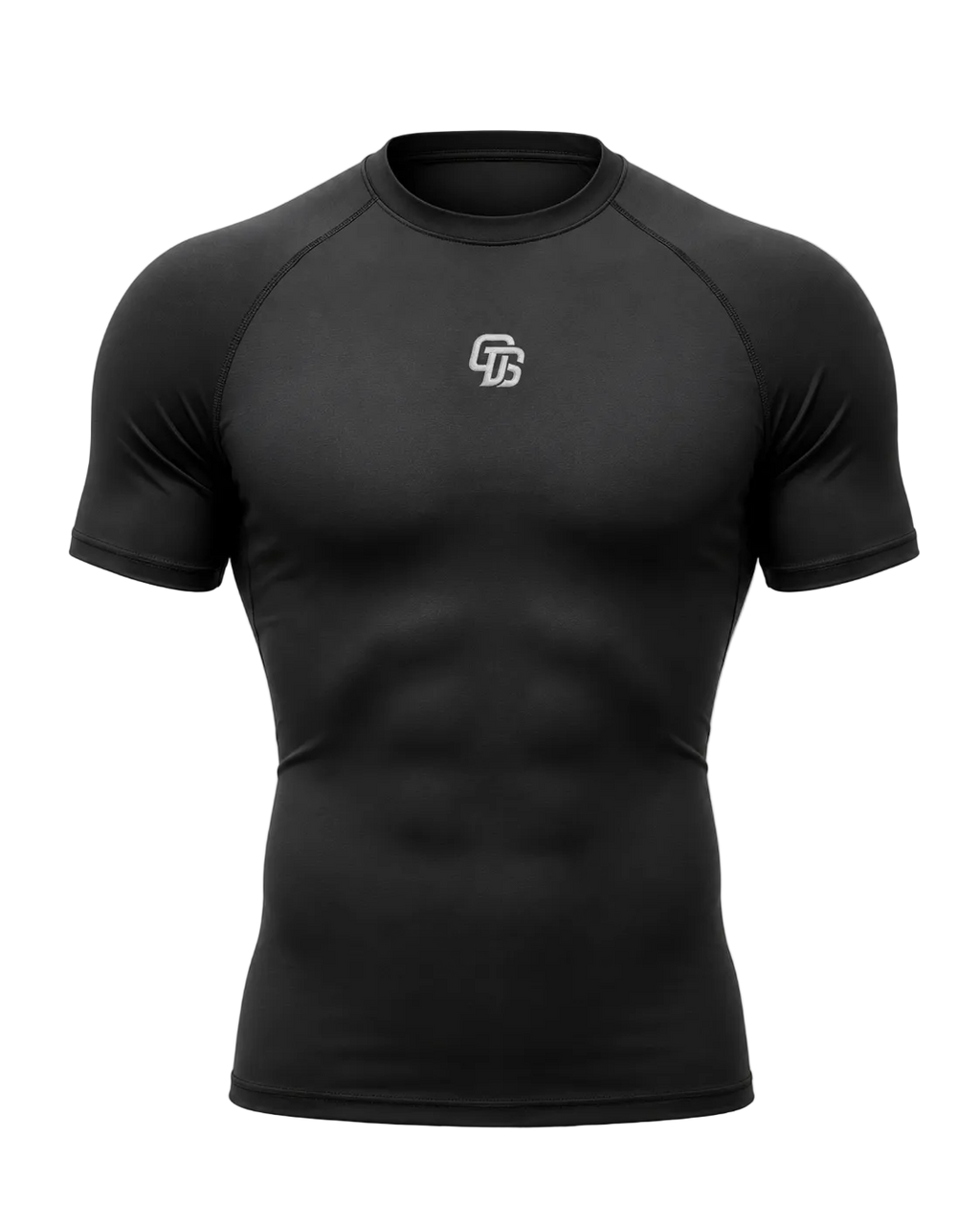 Black athletic shirt with a logo on a white background