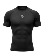 Black athletic shirt with a logo on a white background
