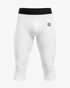 White athletic leggings with black waistband on a white background