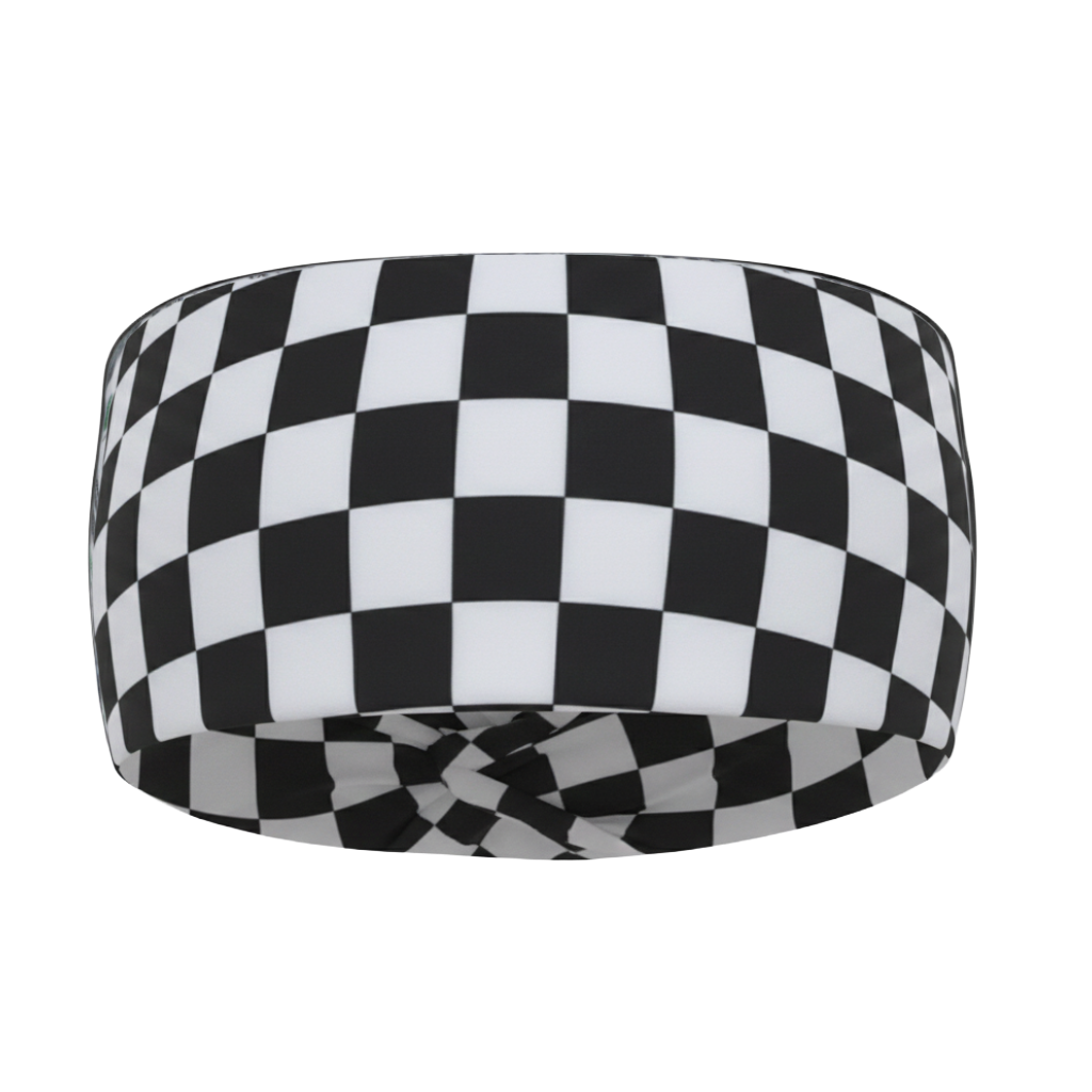 Black and white checkered headband on a white background