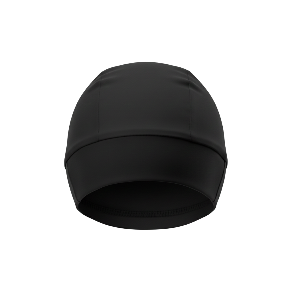 Black swim cap on a white background